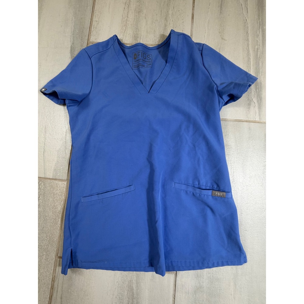 FIGS Technical Collection Royal Blue V-Neck Scrub Top XXS Short Sleeve Pockets